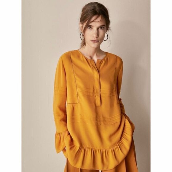 𝅺MASSIMO Dutti | Nwt Mustard Yellow Ruffle Blouse Size 8 - Picture 9 of 11